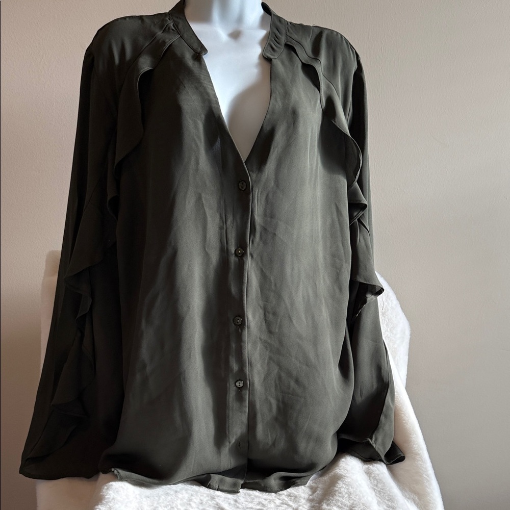 Ashley Stewart Dark Olive Blouse